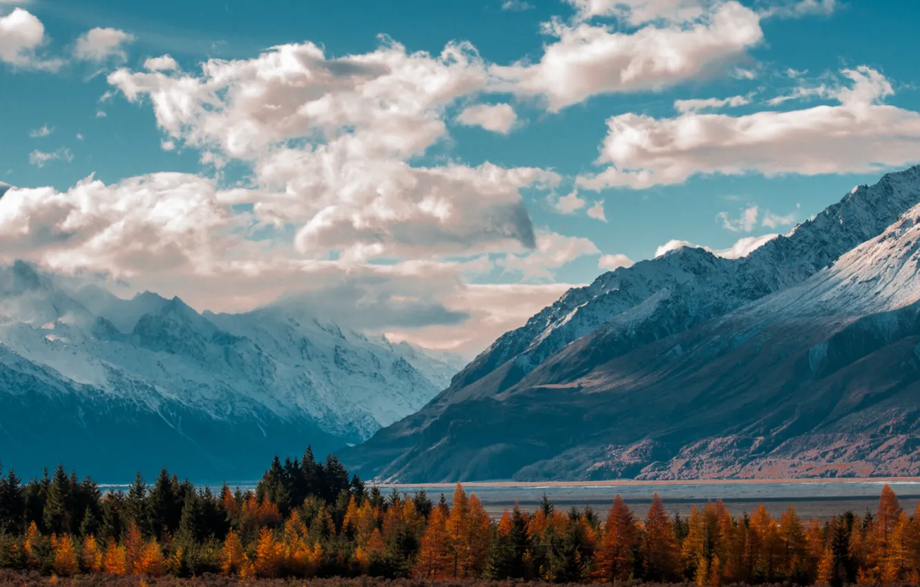 Photo wallpaper autumn, clouds, snow, mountains, photo