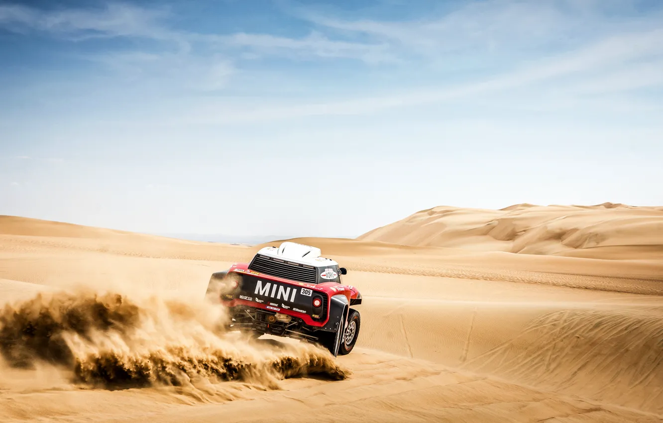 Photo wallpaper The sky, Sand, Mini, Sport, Desert, Speed, Rally, Dakar