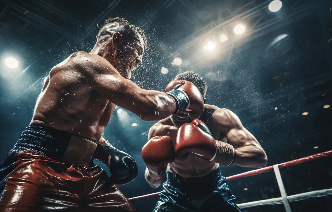 Photo wallpaper Sport, Gloves, Two, Blow, Men, Boxing, Digital art, The ring