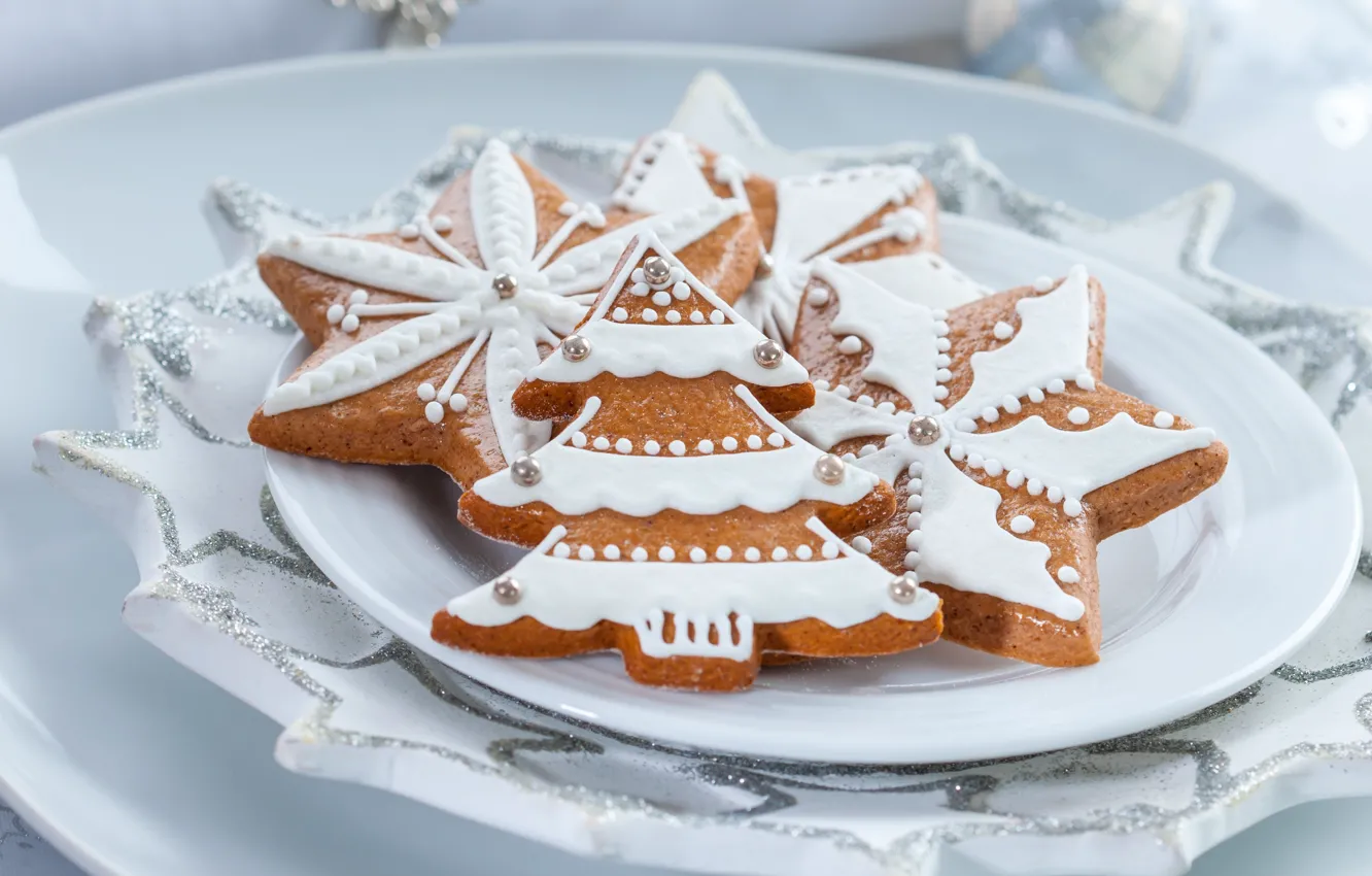 Photo wallpaper stars, new year, food, cookies, Christmas, herringbone, figures, cakes