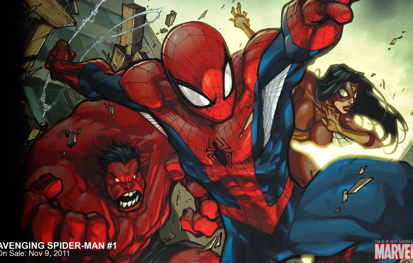 Photo wallpaper team, Marvel, comic, comics, Spider-man, Red Hulk, Red Hulk, Spider-woman