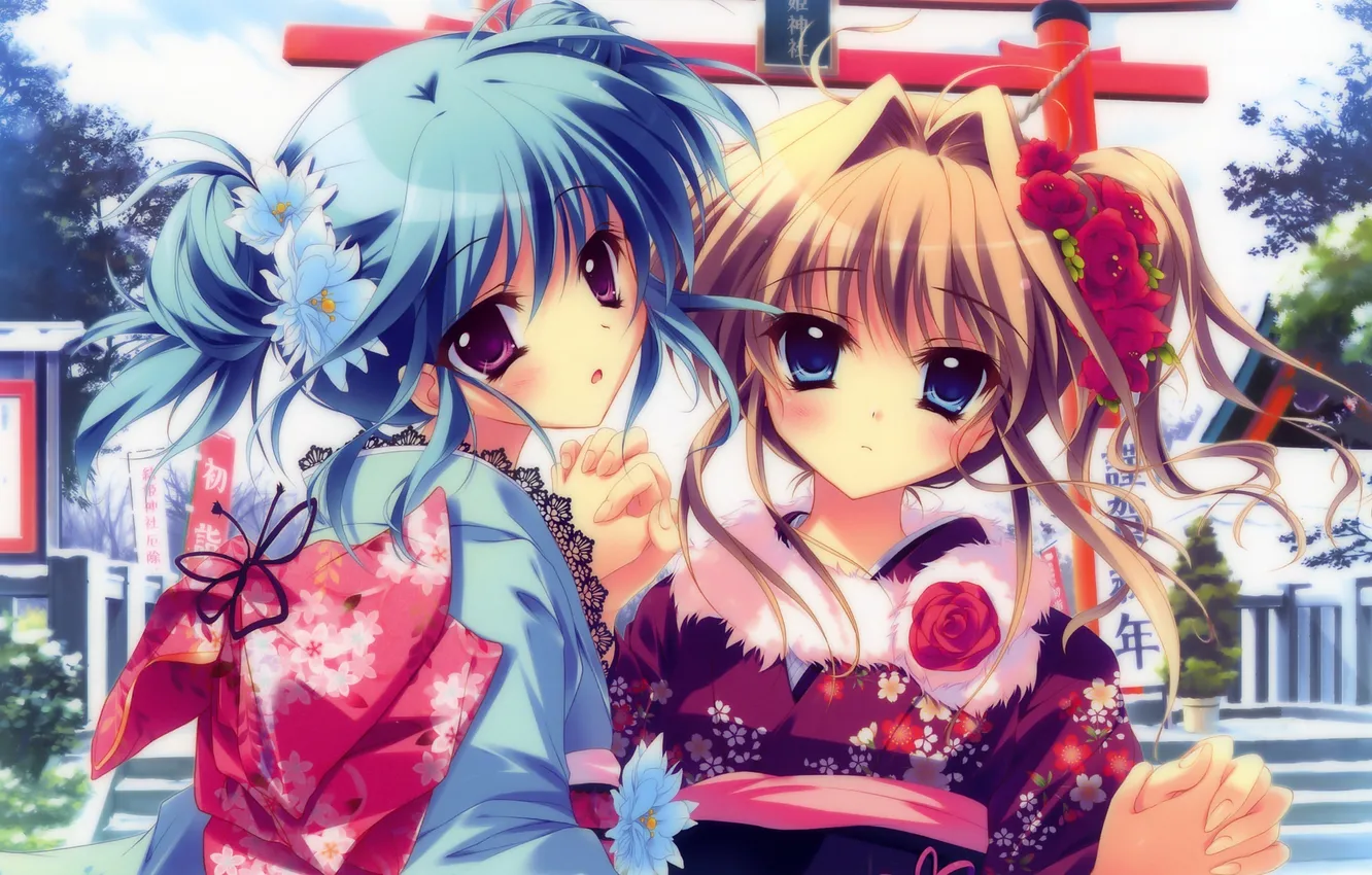 Photo wallpaper look, girl, anime, yukata, barrette, mashiroiro symphony