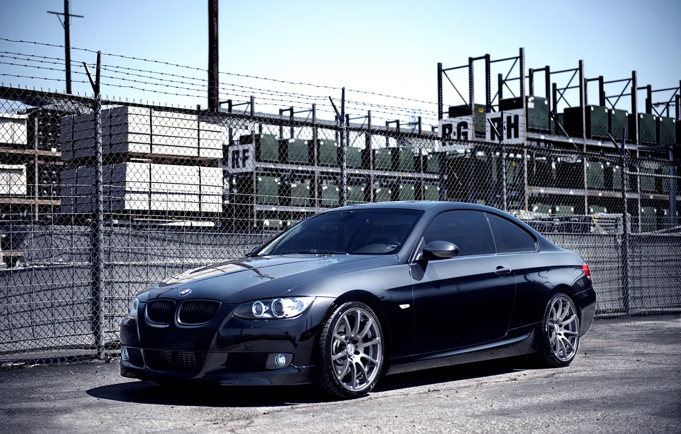 Photo wallpaper black, the fence, BMW, BMW, black, Coupe, 335i, e92
