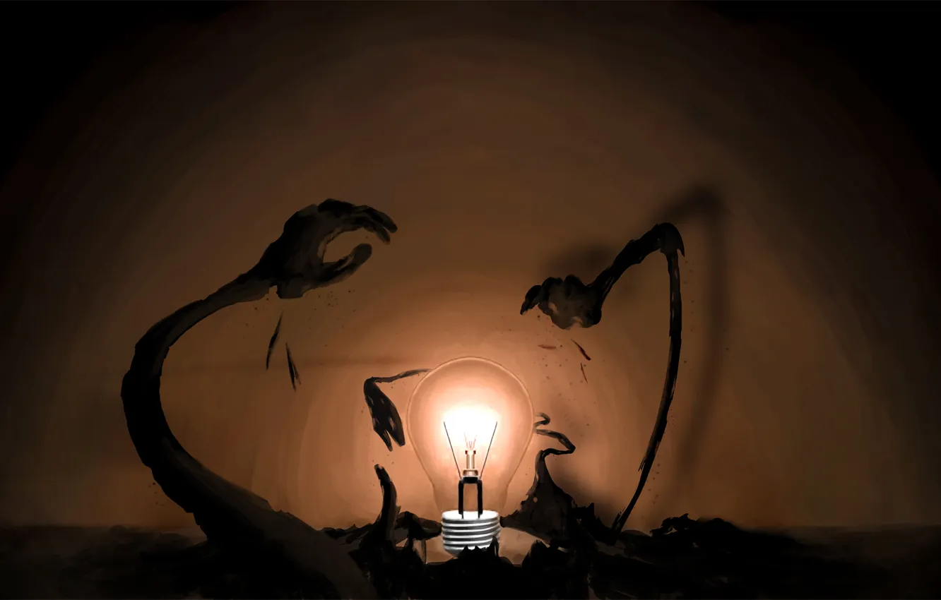 Photo wallpaper light, fantasy, fiction, figure, hands, art. light bulb