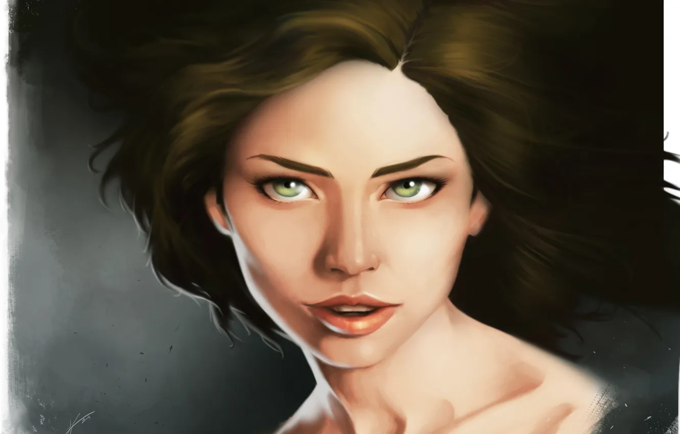 Photo wallpaper look, girl, face, background, hair, art, painting, shoulders