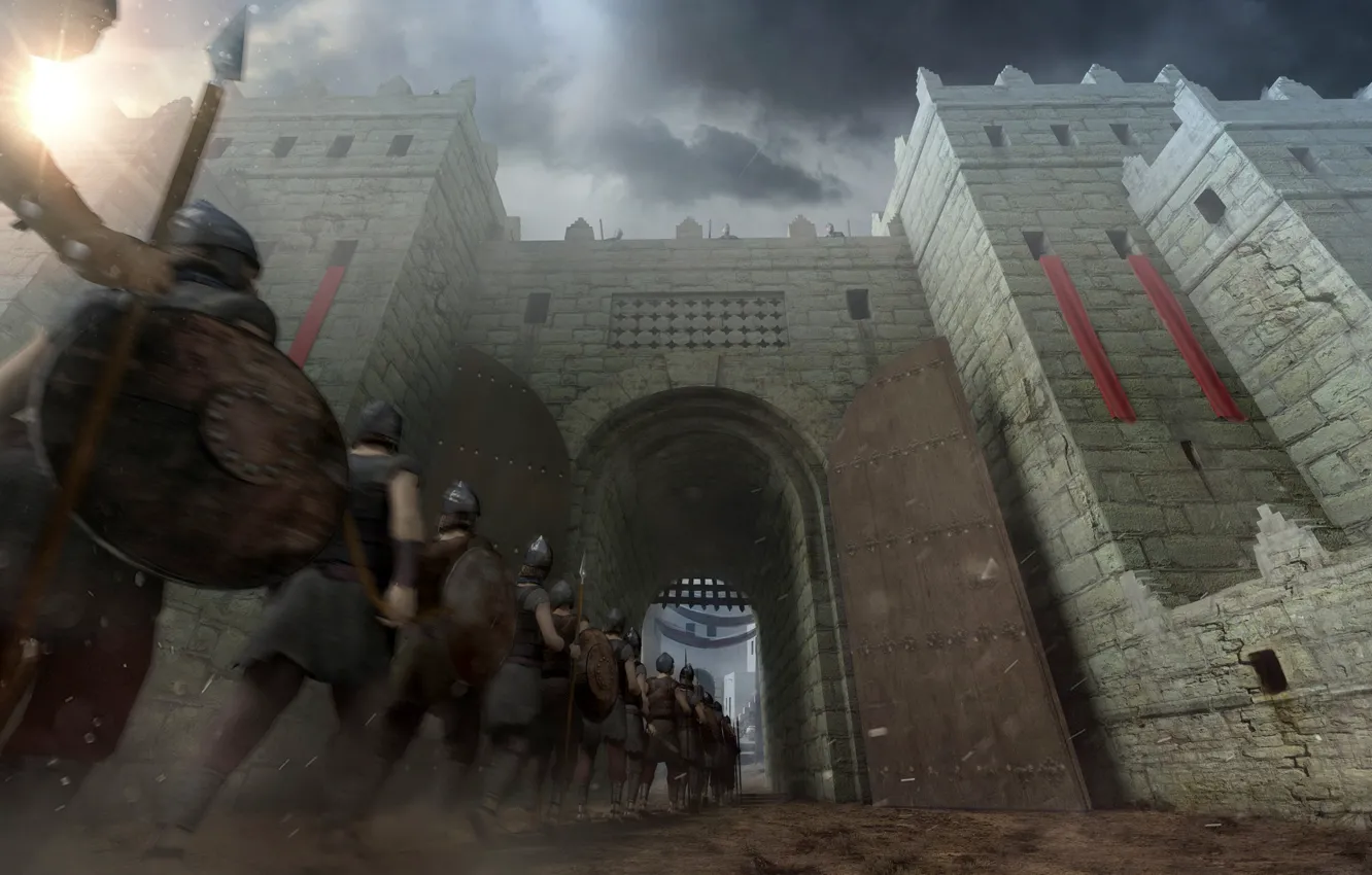 Photo wallpaper grille, fortress, warriors, the gates, Gibeah Gate