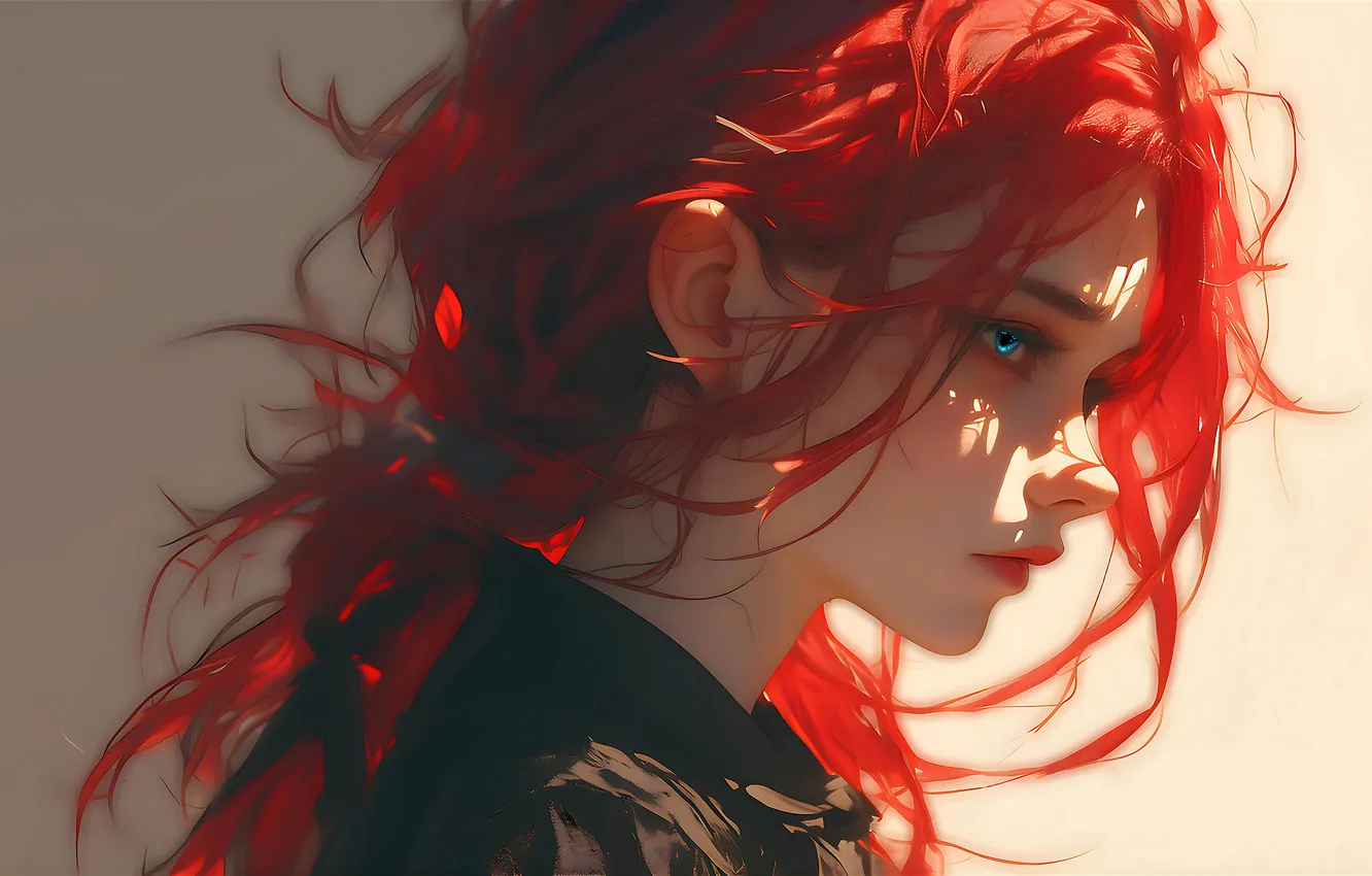 Photo wallpaper girl, blue eyes, face, redhead, digital art, artwork, closeup, AI Art