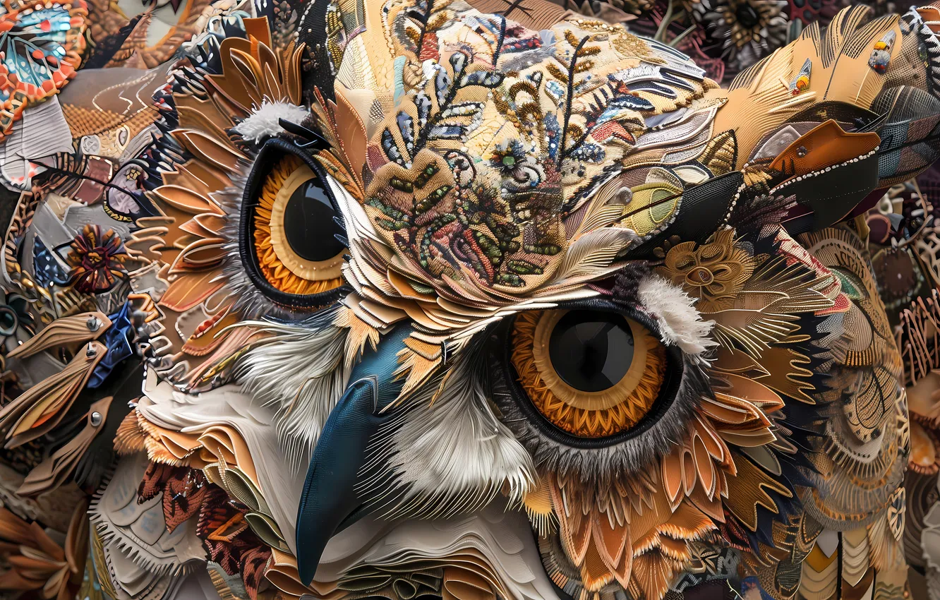 Photo wallpaper look, owl, bird, styling, owl, AI art, neural network
