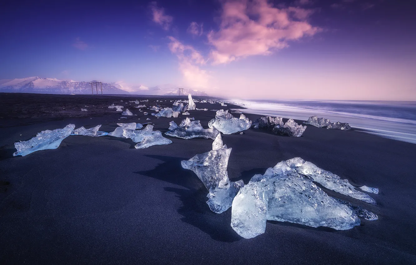 Photo wallpaper ice, sea, clouds, purple, cold, Islandia