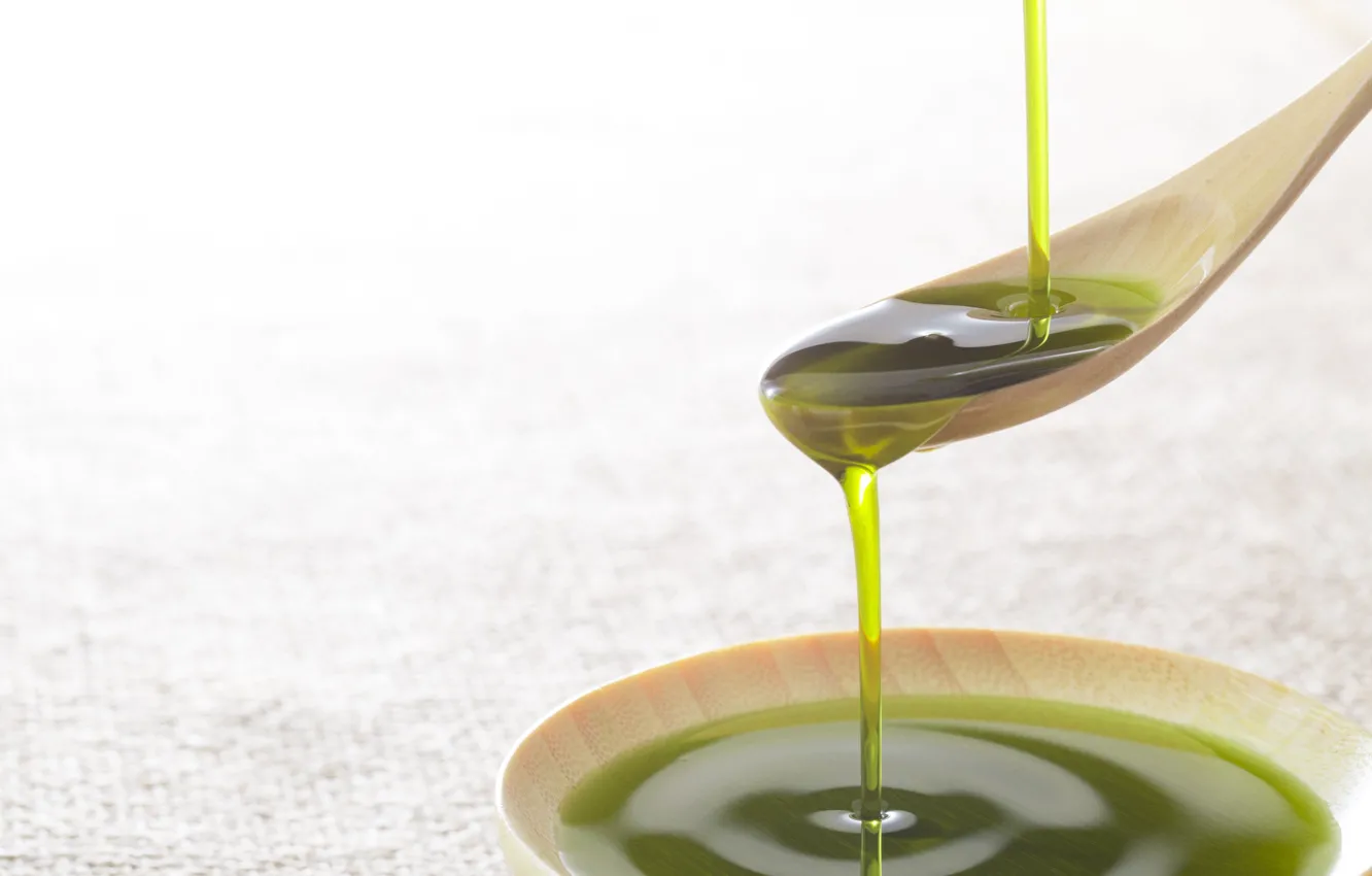 Photo wallpaper green, liquid, spoon, oil