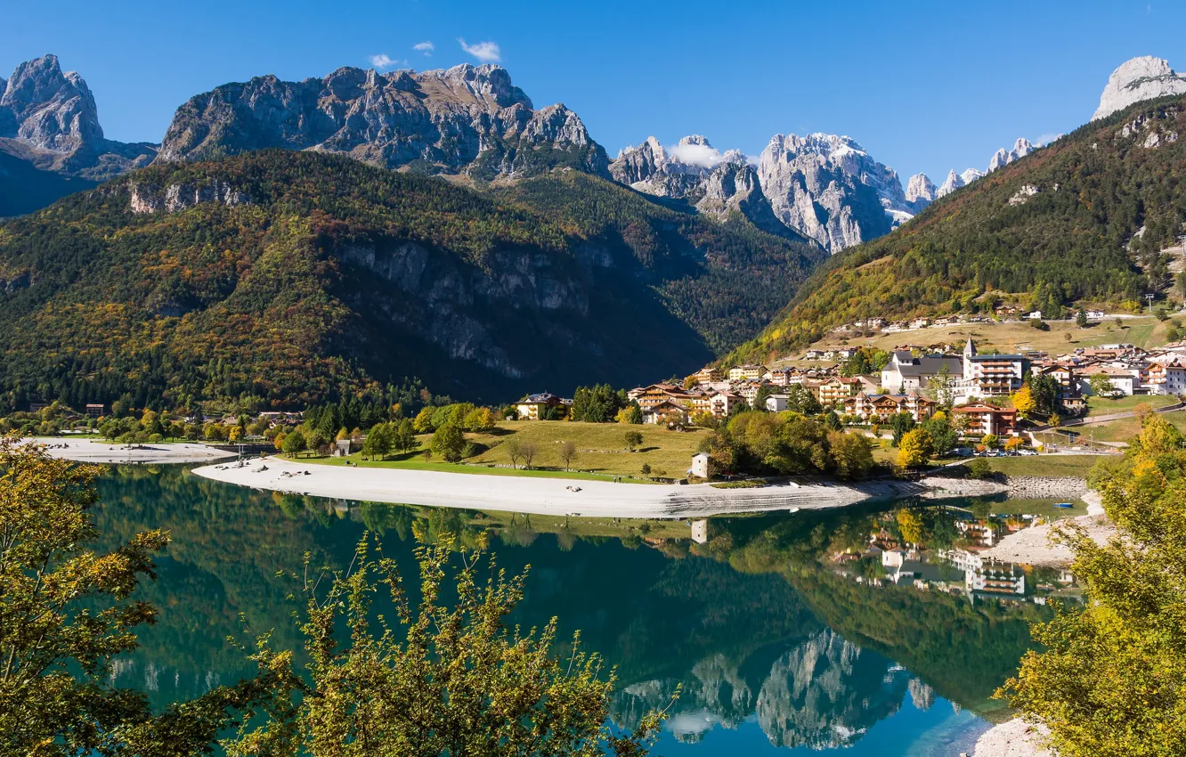 Photo wallpaper mountains, lake, Italy, Italy, Trentino Alto Adige, Molveno, Molveno Lake
