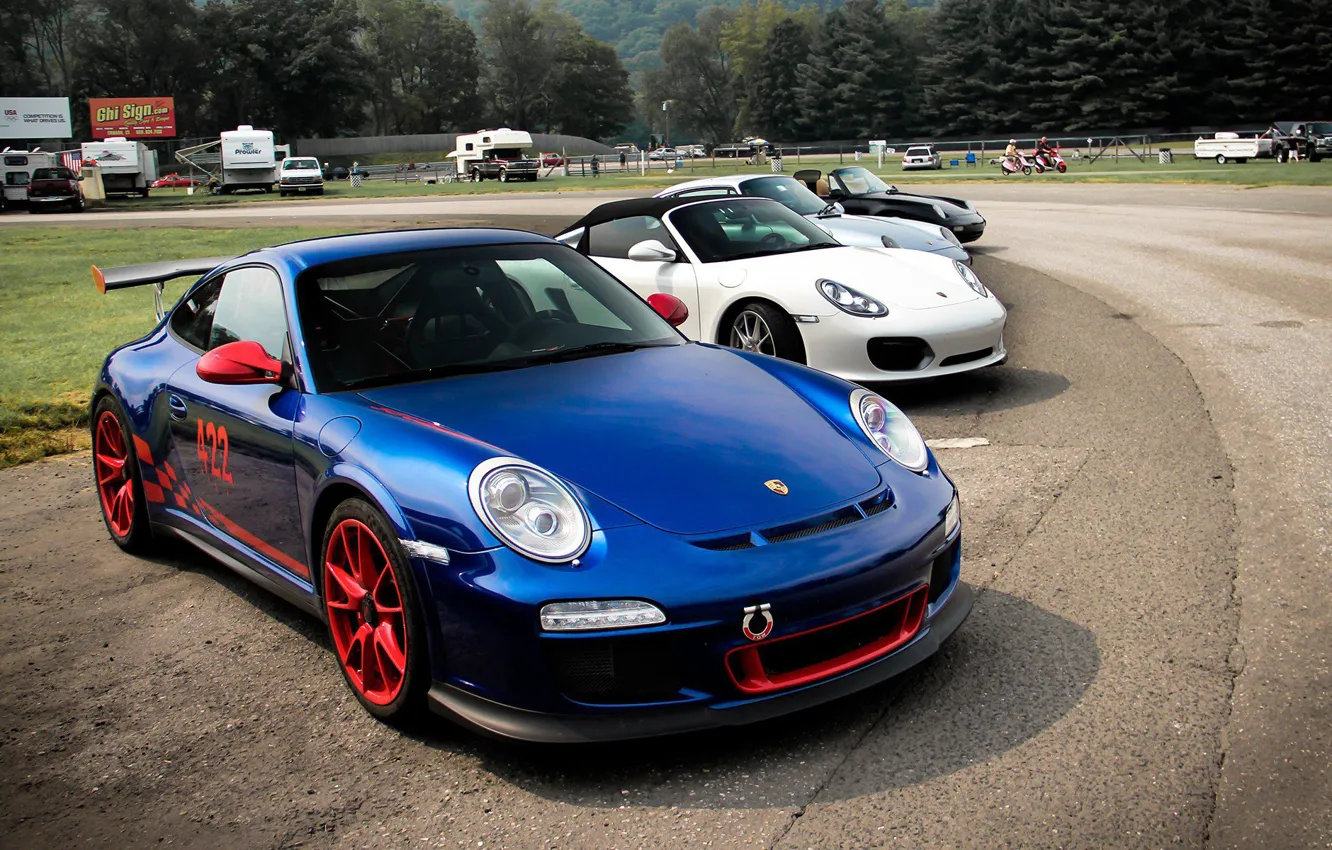 Photo wallpaper Porsche, cars, four