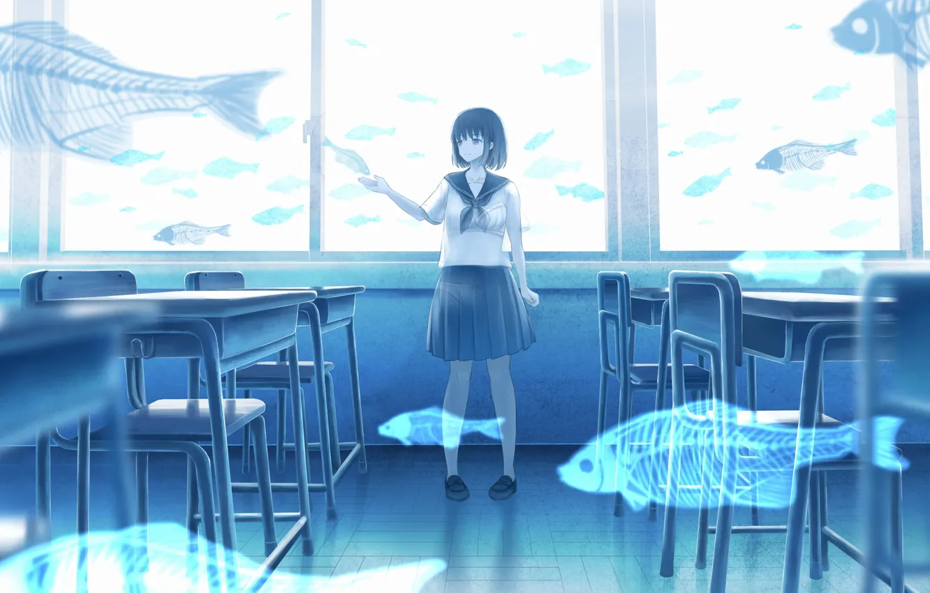 Photo wallpaper fish, class, schoolgirl, ghosts
