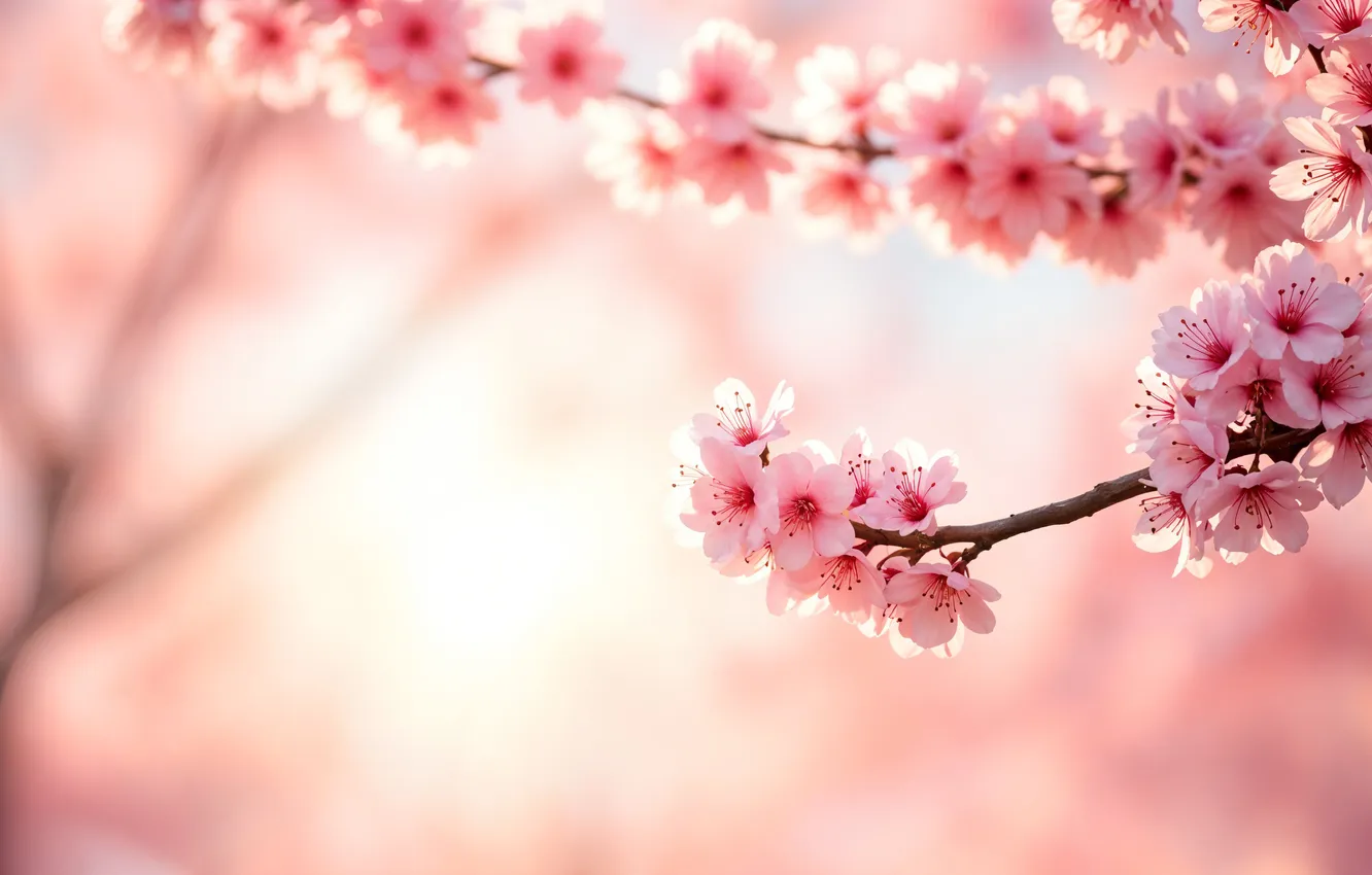Photo wallpaper spring, Sakura, flowering, trees, pink, blossom, cherry, spring