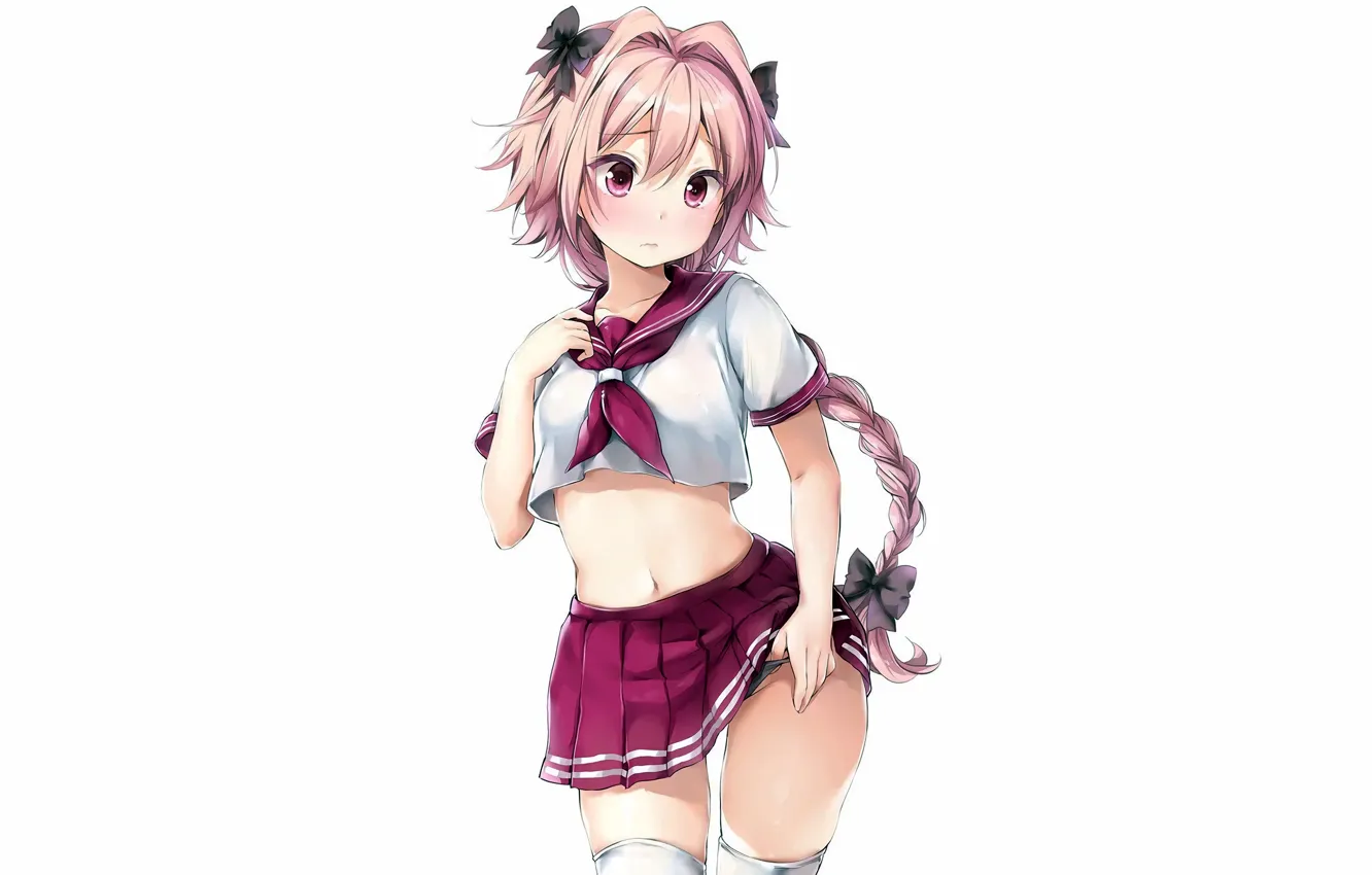 Photo wallpaper girl, sexy, thighhighs, pink hair, long hair, anime, beautiful, pretty