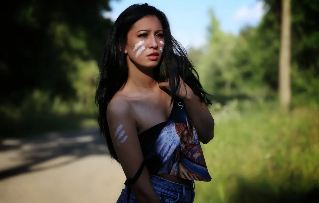 Photo wallpaper look, girl, face, background, model, hair, brunette, lips