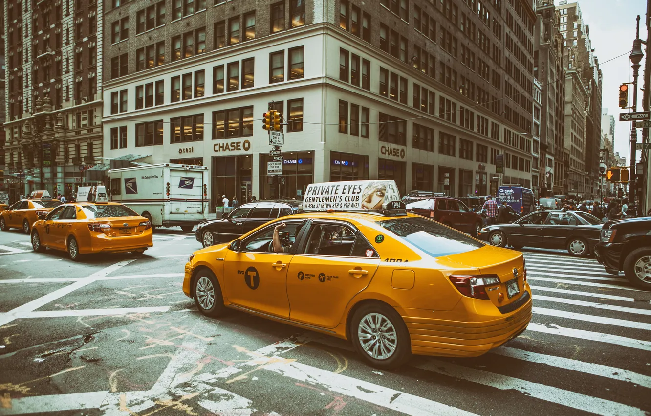 Photo wallpaper Manhattan, NYC, New York City, roads, street, taxi, traffic, Midtown