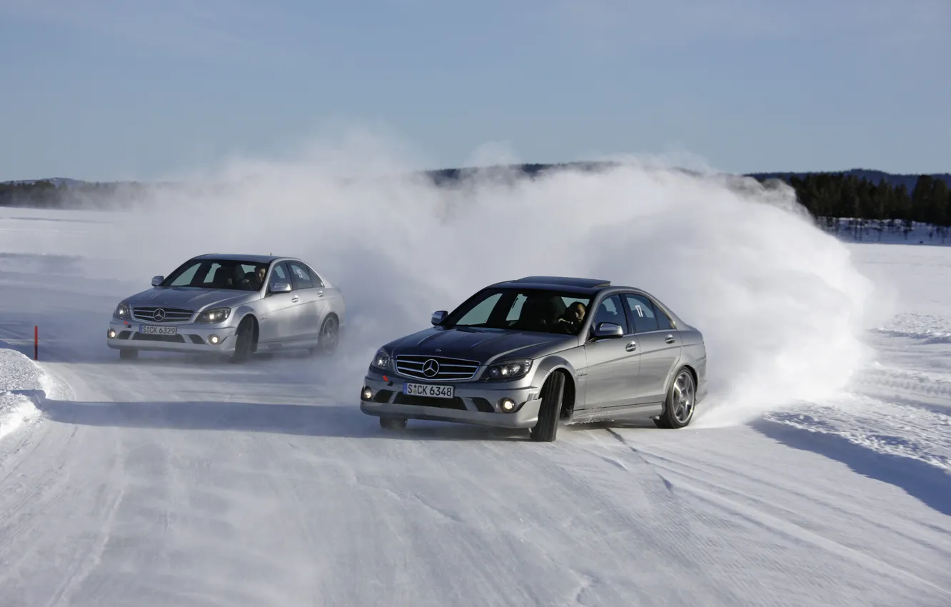 Photo wallpaper snow, Skid, metallic