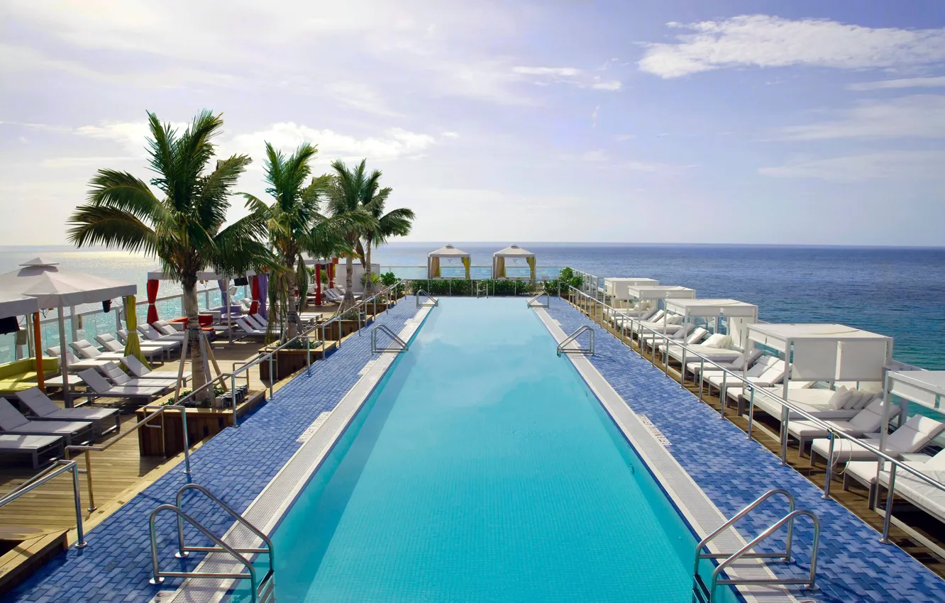 Photo wallpaper palm trees, the ocean, pool, Miami, beach
