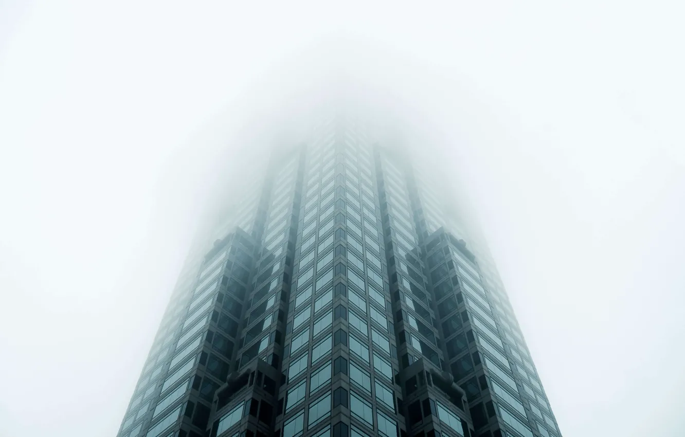 Photo wallpaper fog, house, haze, skyscraper