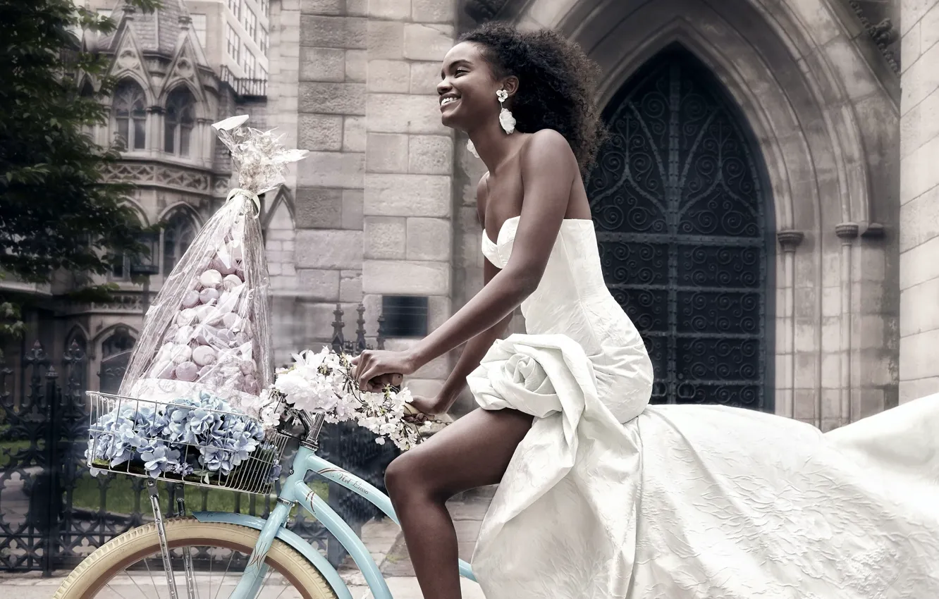 Photo wallpaper bike, smile, black woman, advertising company, Luxury Wedding Dress, Spring 2023, Ines Di Santo, Bridal …