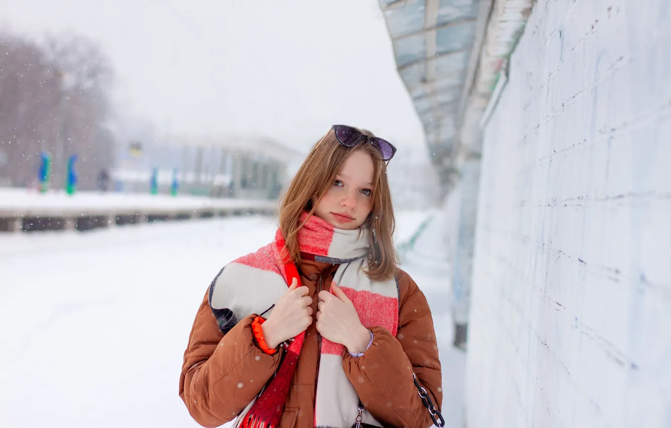 Photo wallpaper winter, scarf, Maria, Andrey Plotnikov