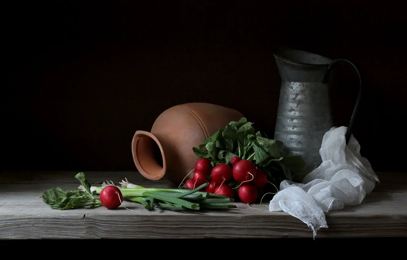 Photo wallpaper greens, bow, still life, radishes