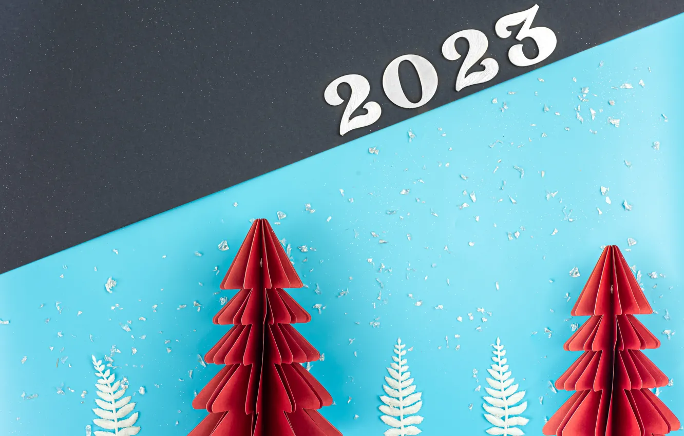 Photo wallpaper leaves, snow, toys, line, figures, red, New year, grey background