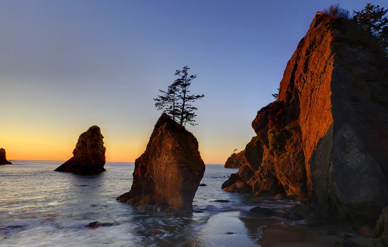 Photo wallpaper the sky, lake, rocks, USA, Washington, Olympic National Park