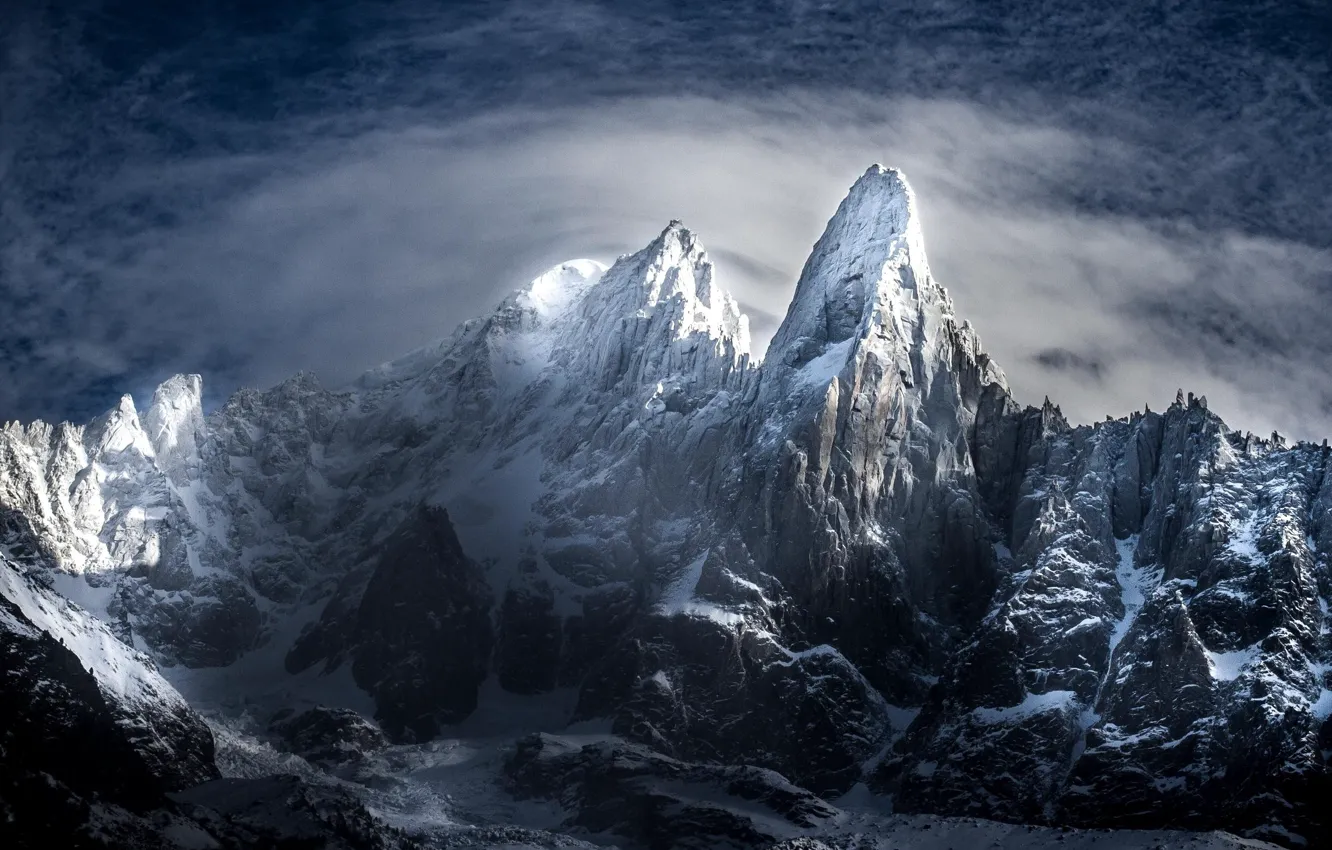 Photo wallpaper winter, the sky, clouds, snow, mountains, night, nature, rocks