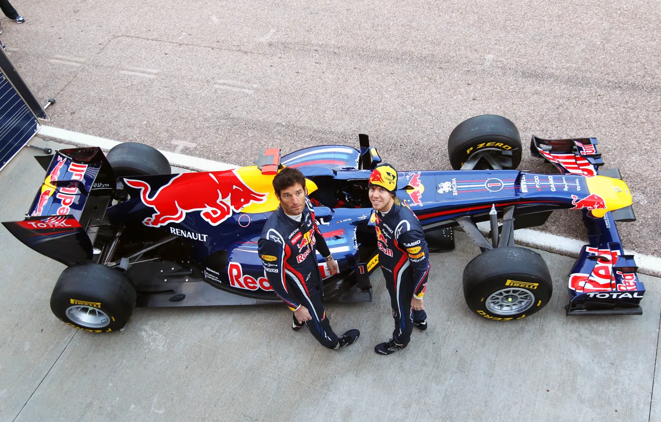 Photo wallpaper the car, Red Bull, Mark Webber, Sebastian Vettel, Red Bull