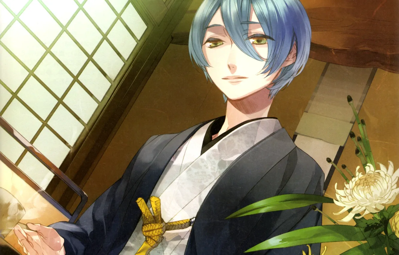 Photo wallpaper flowers, guy, chrysanthemum, starry sky, Starry★Sky, visual novel, anime (2011)