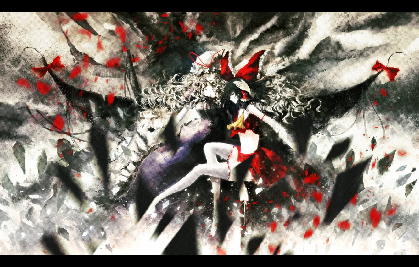 Photo wallpaper girl, fragments, art, bow, cap, touhou, iori, Hakurei Reimu
