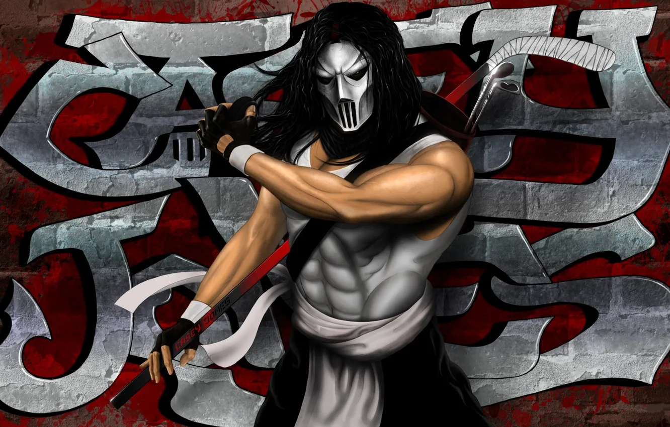 Photo wallpaper mask, male, stick, TMNT, Teenage Mutant Ninja Turtles, Casey Jones