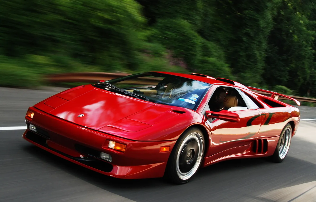 Photo wallpaper road, red, movement, Lamborghini, diablo, Diablo
