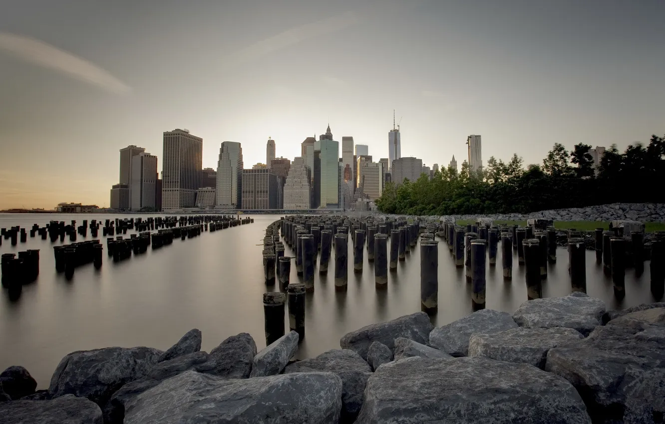 Photo wallpaper HDR, Manhattan, New York City, Long Exposure, Brooklyn Bridge Park, Piers
