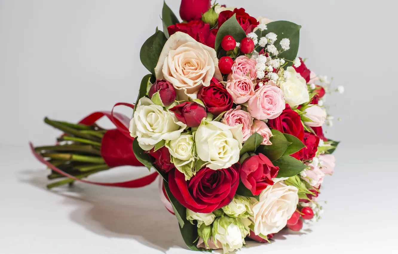 Photo wallpaper flowers, roses, bouquet, wedding, flowers, bouquet, roses, wedding