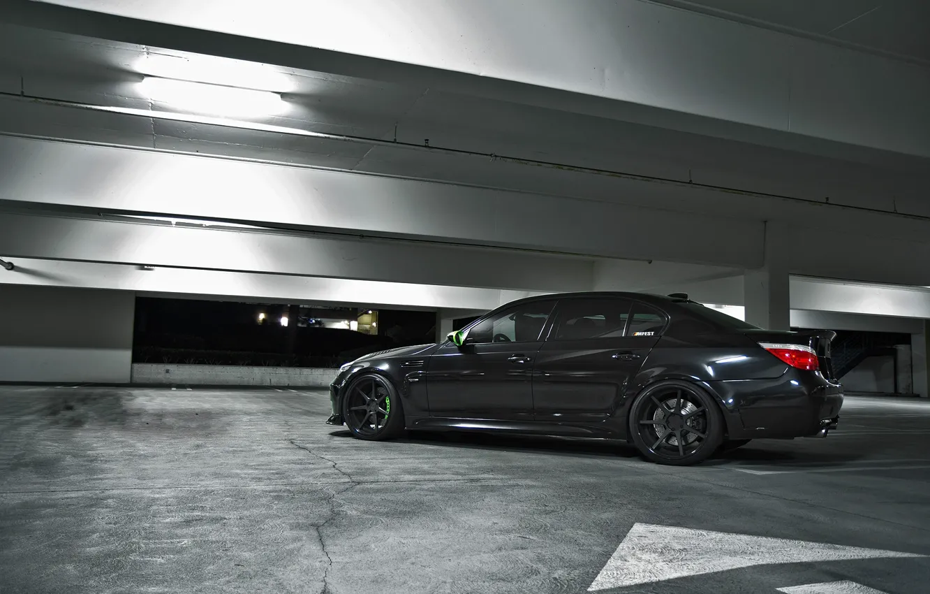 Photo wallpaper black, bmw, BMW, profile, Parking, black, e60, black rims