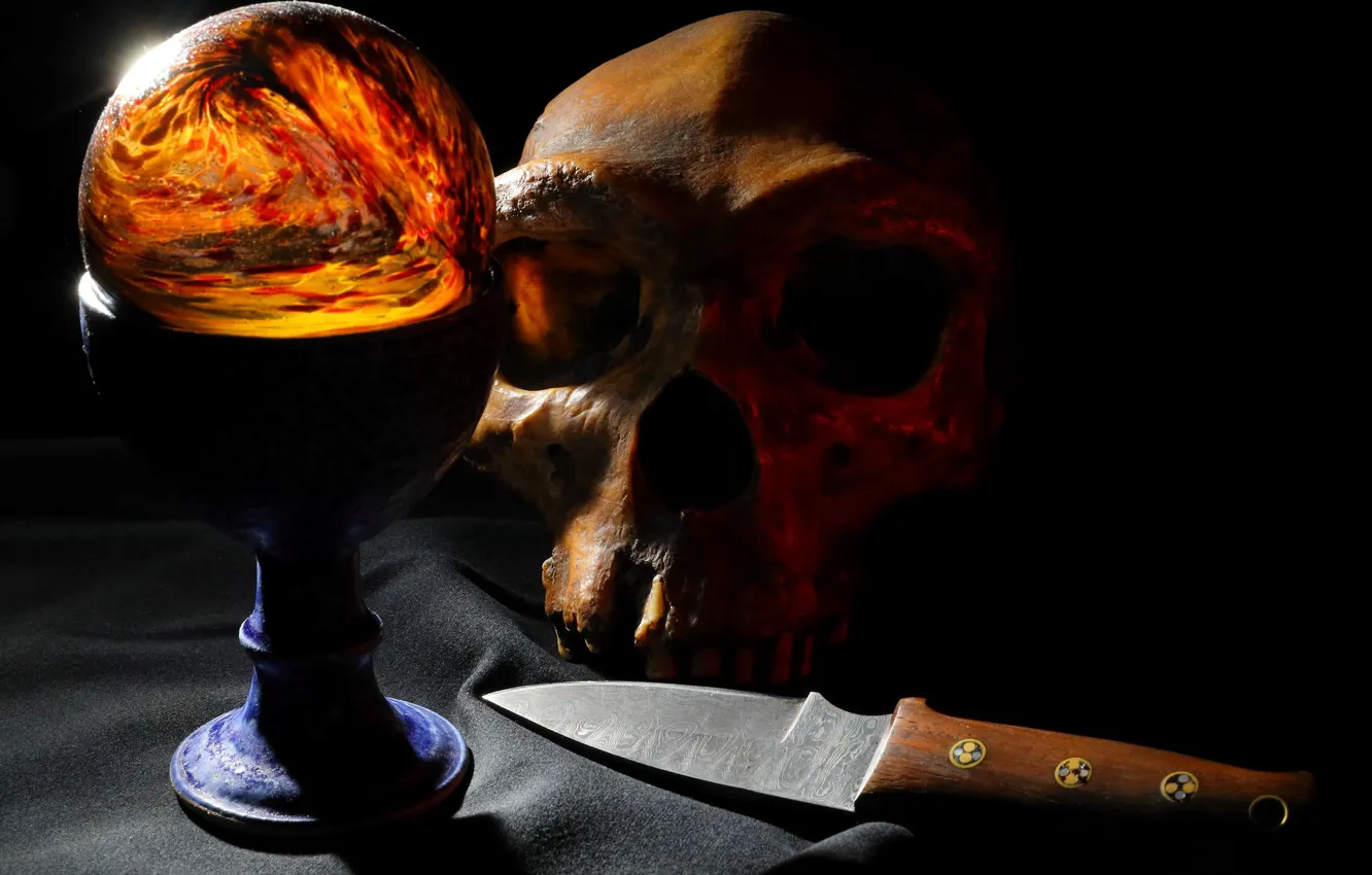 Photo wallpaper skull, ball, knife