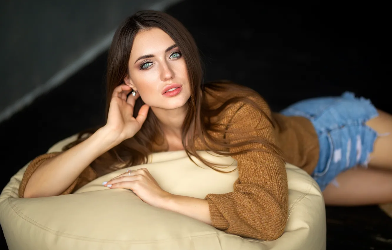 Photo wallpaper look, girl, face, pose, long hair, poof, Ekaterina Voronina, Dmitry Shulgin