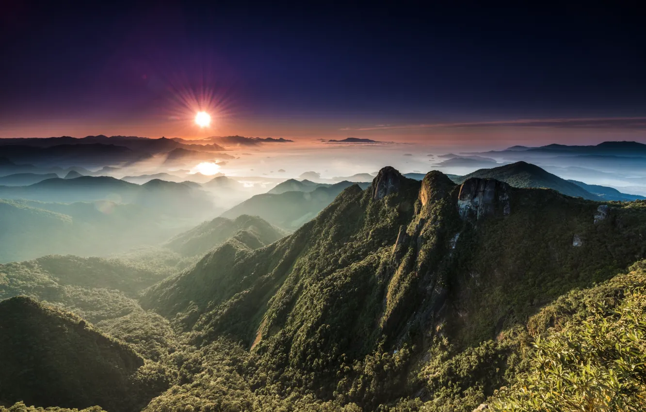 Photo wallpaper the sun, landscape, mountains, valley, panorama