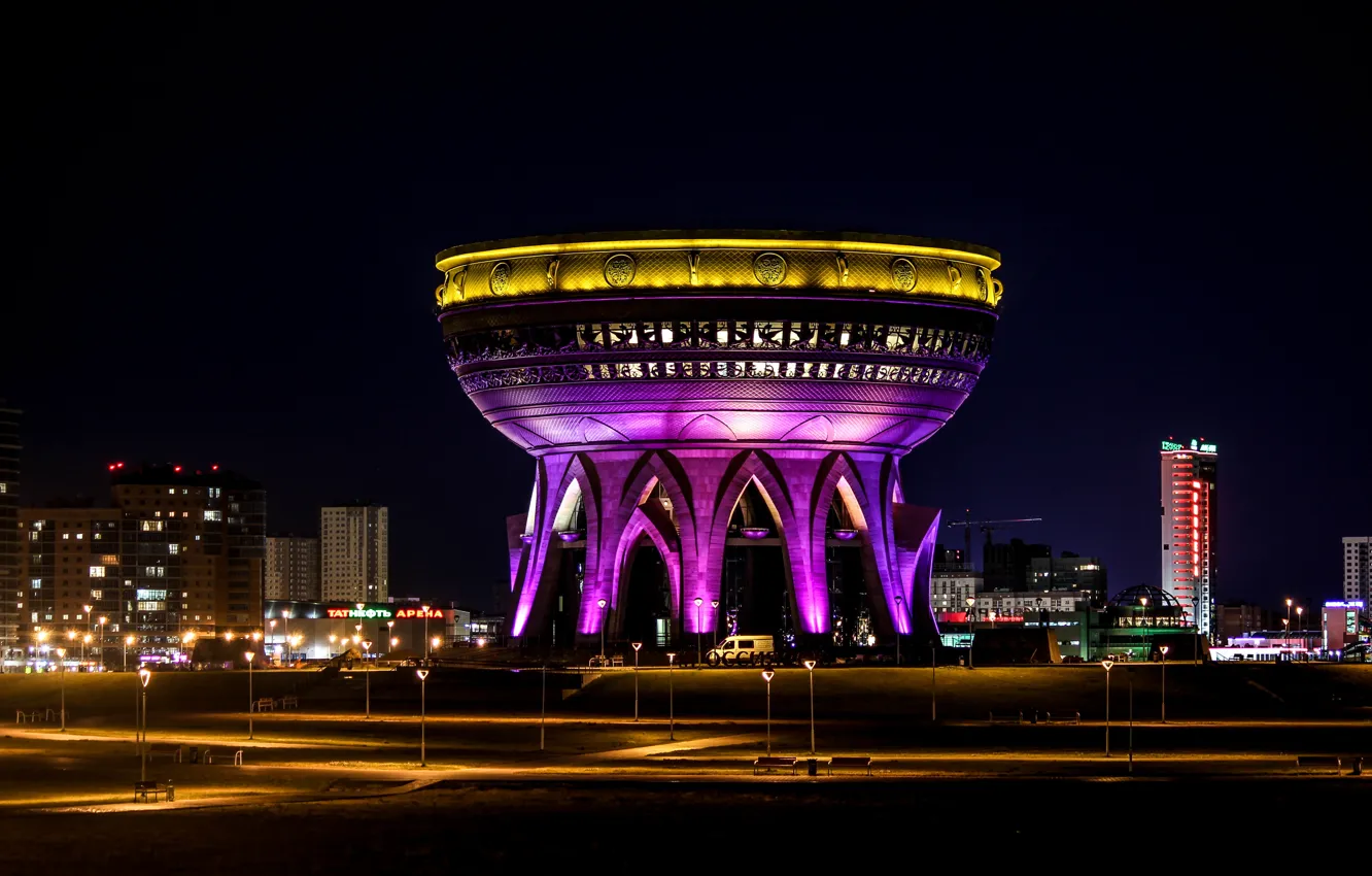 Photo wallpaper lights, bowl, backlight, architecture, Kazan, Tatarstan, The Registrar, The centre of the family "Kazan"