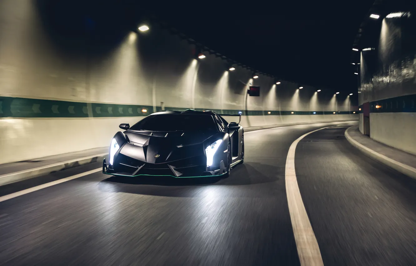 Photo wallpaper The only instance, Supercar, lamborghini veneno roadster, Veneno, Roadster, Lamborghini, the tunnel, speed