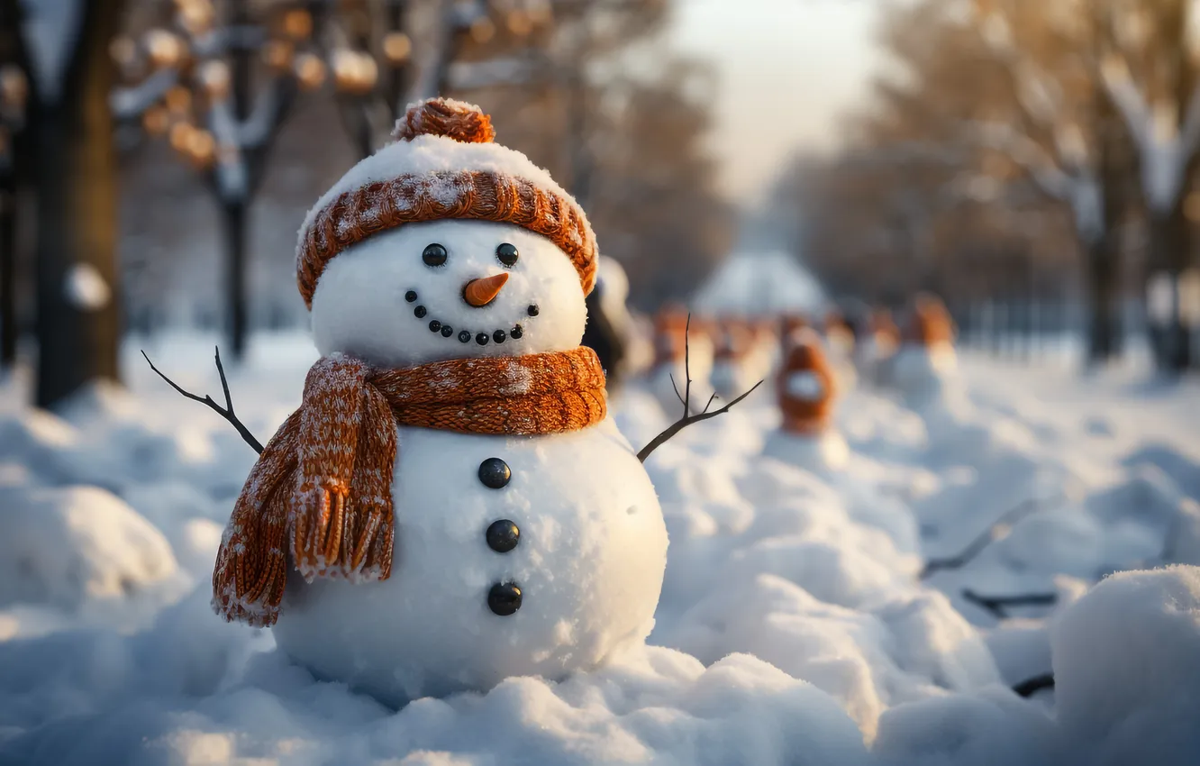 Photo wallpaper winter, snow, new year, Christmas, snowman, Christmas, winter, snow