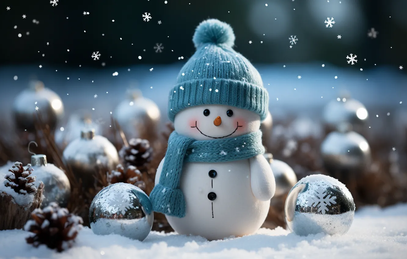 Photo wallpaper winter, snow, decoration, snowflakes, new year, Christmas, snowman, Christmas
