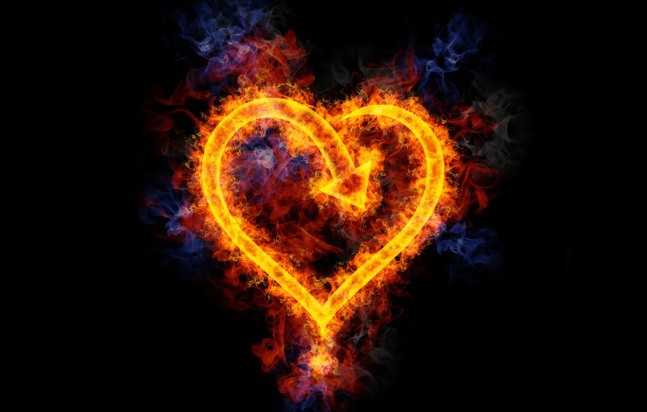 Photo wallpaper lights, background, black, heart, Flame Heart