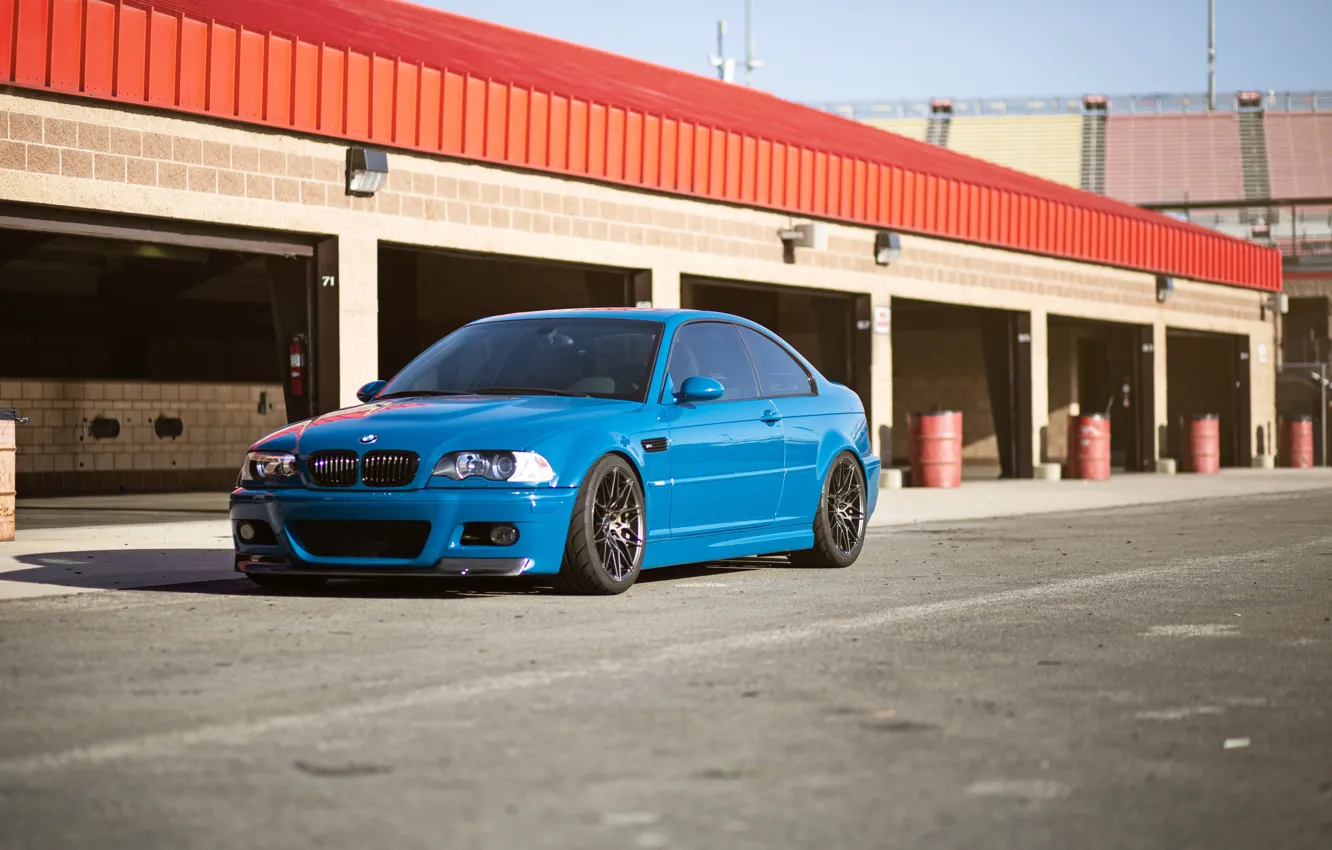 Photo wallpaper BMW, Blue, E46, M3, Metal barrels