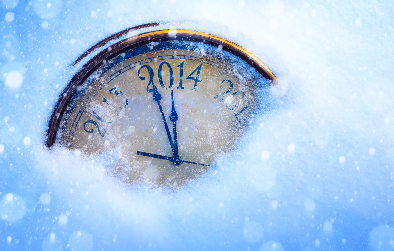 Photo wallpaper snow, holiday, arrows, watch, New Year, figures, dial, year
