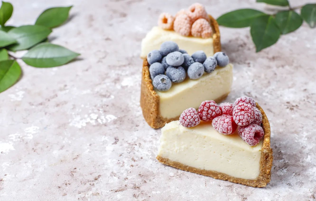 Photo wallpaper berries, raspberry, cakes, blueberries, cheesecake