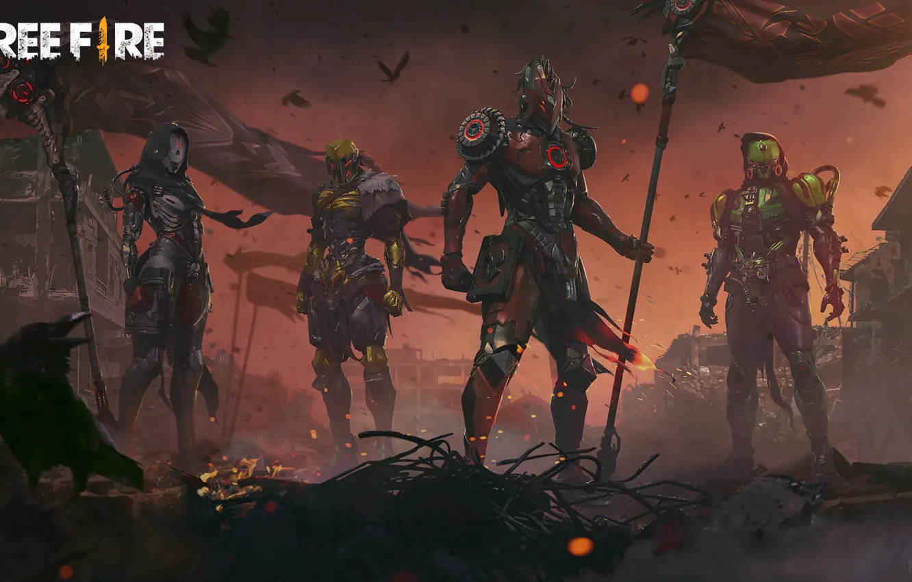 Photo wallpaper city, the city, the game, smoke, crows, game, smoke, characters